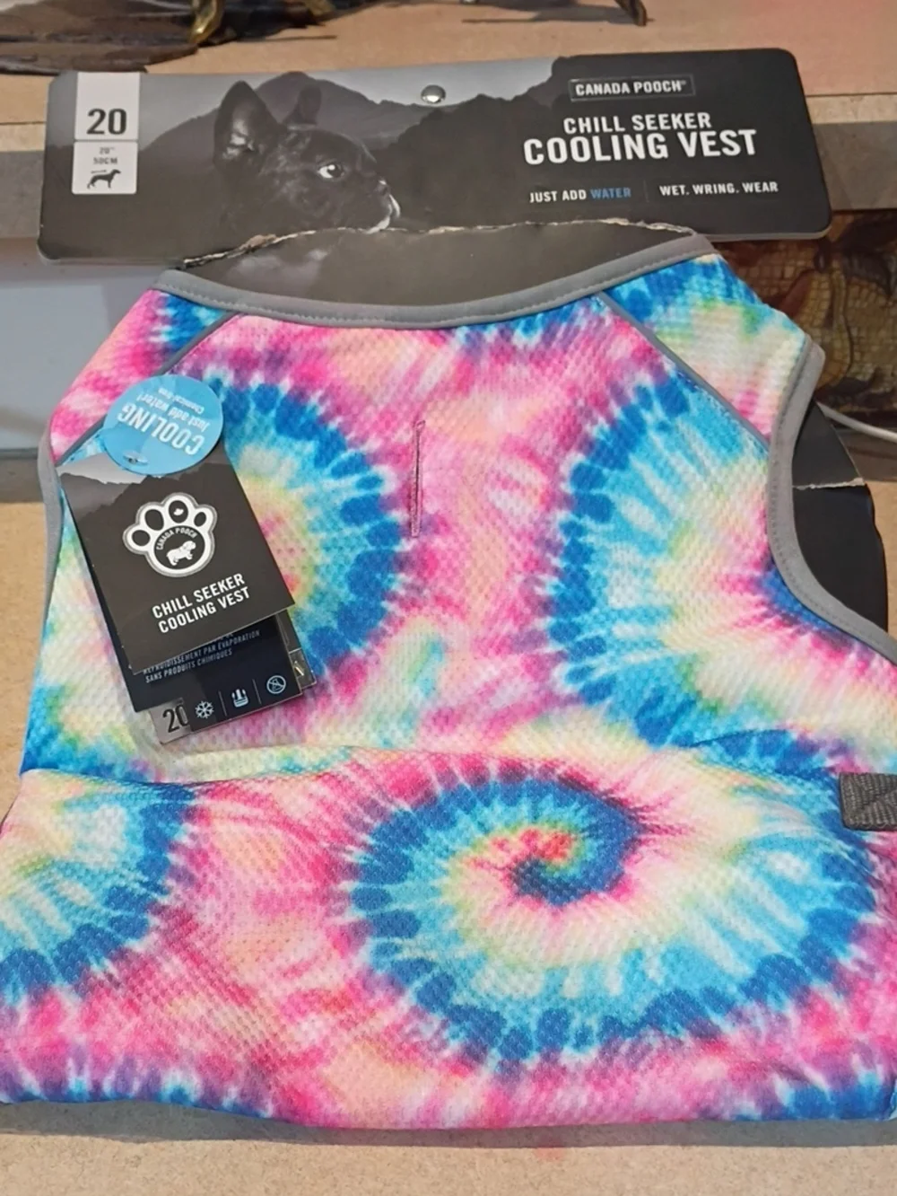 Canada Pooch Chill Seeker Cooling Vest - Tie-Dye Pink Blue